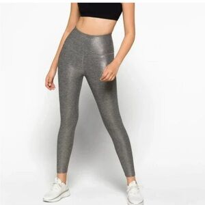 Beyond Yoga Gray Metallic Dusted High Waisted Midi Leggings